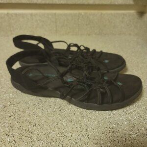 Skechers Memory Foam Black Strappy Cage Sandals Size 9